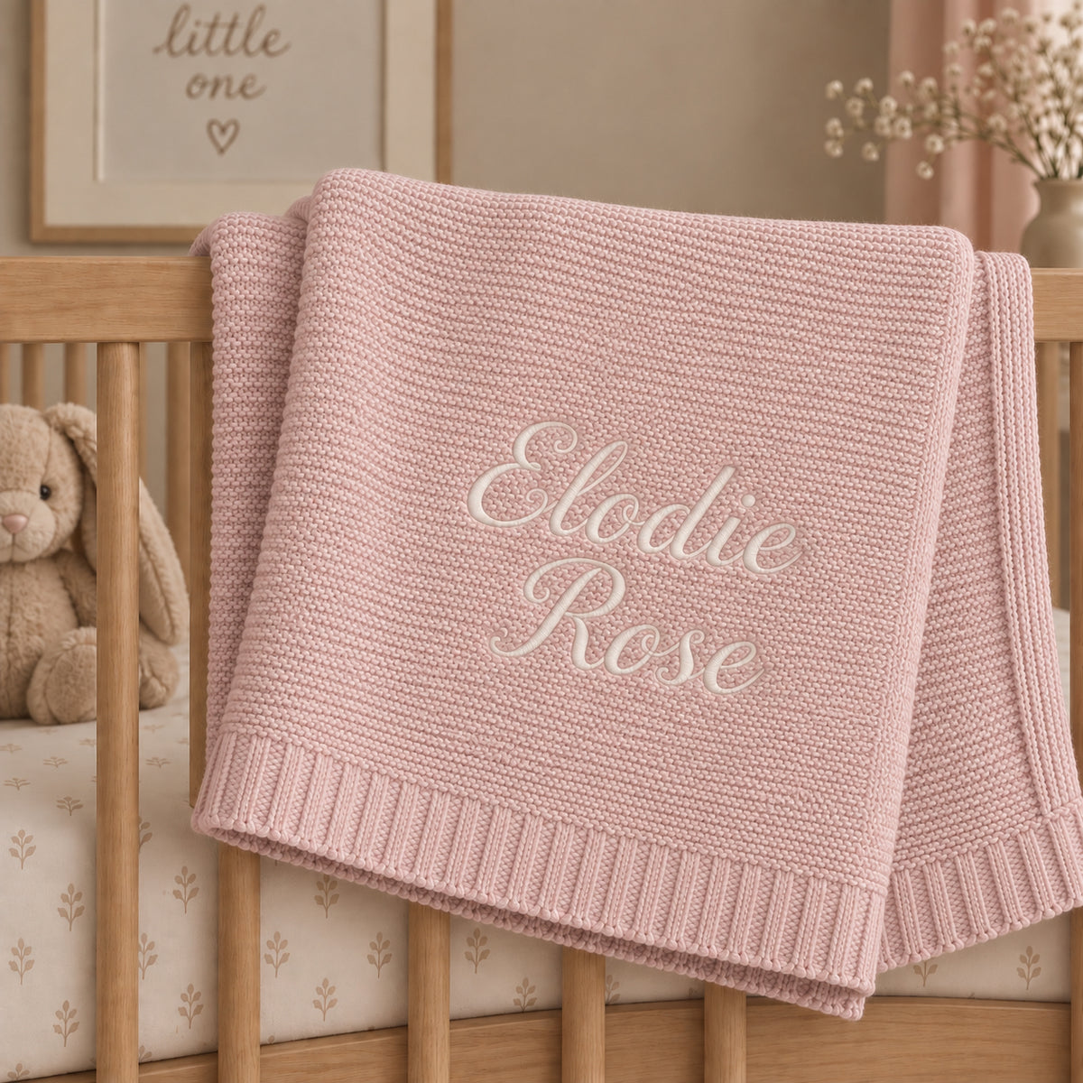 Personalised Knitted Baby Blanket - 100% Cotton