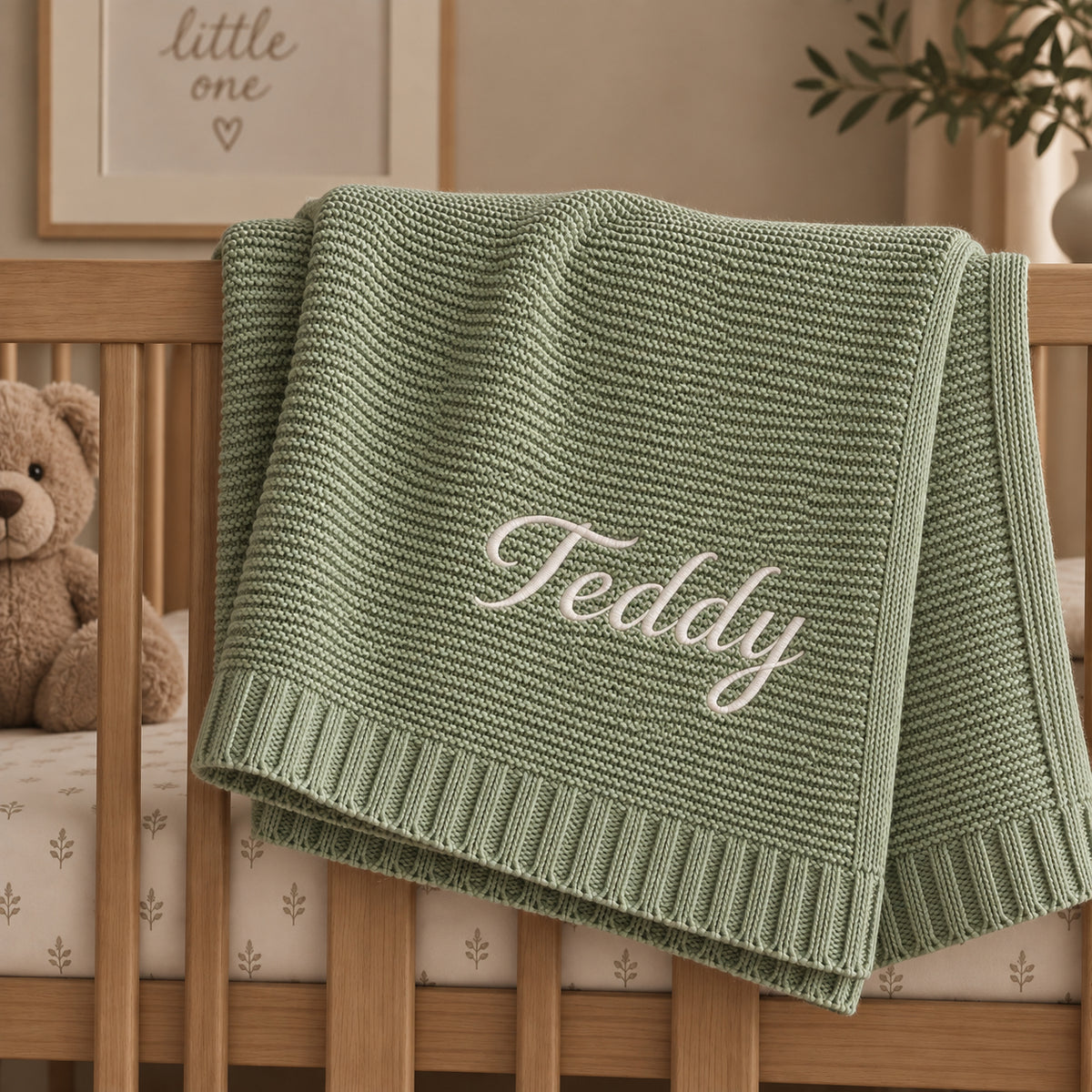 Personalised Knitted Baby Blanket - 100% Cotton