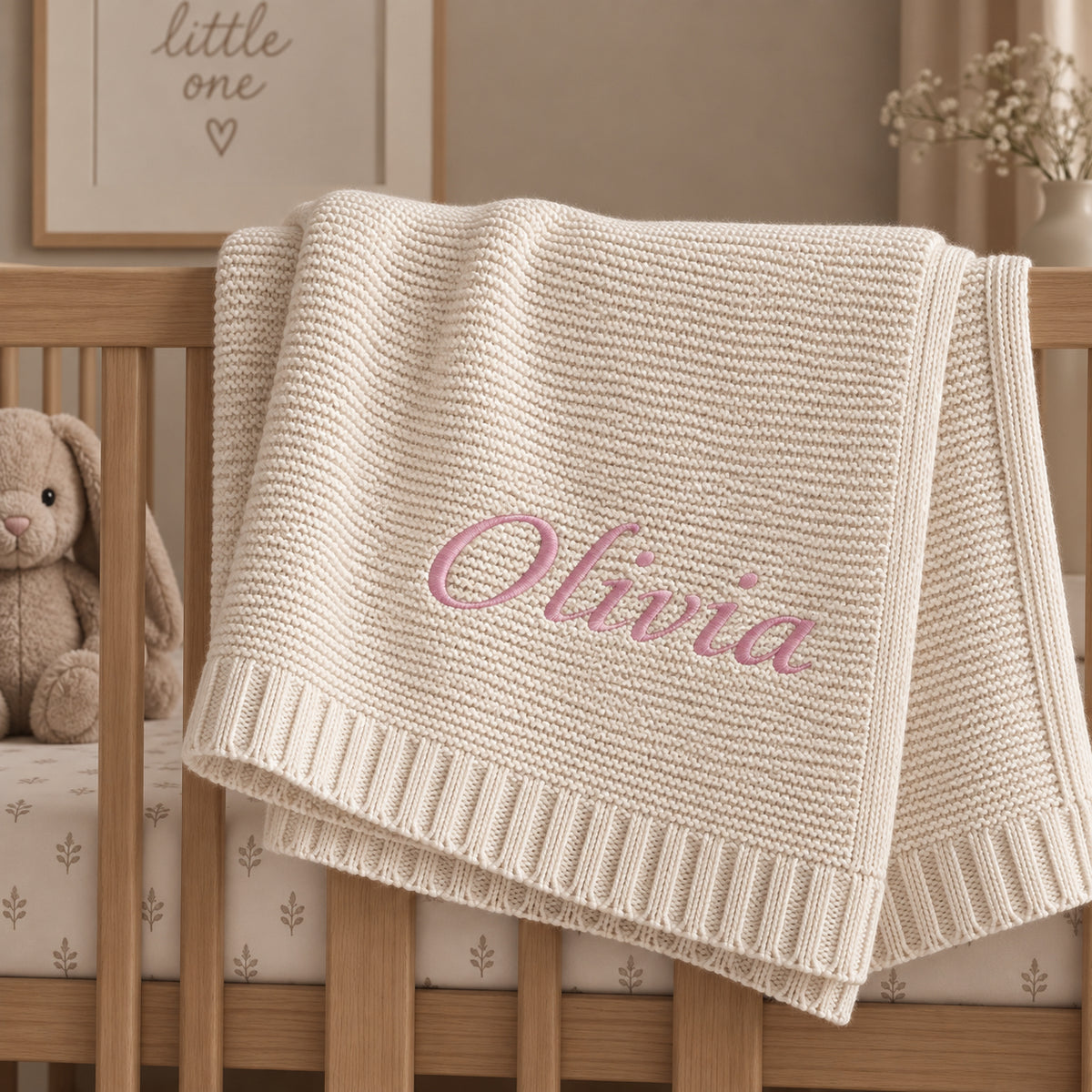 Personalised Knitted Baby Blanket - 100% Cotton