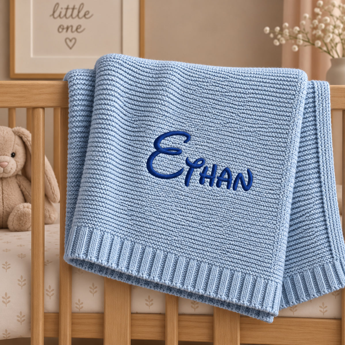 Personalised Knitted Baby Blanket - 100% Cotton