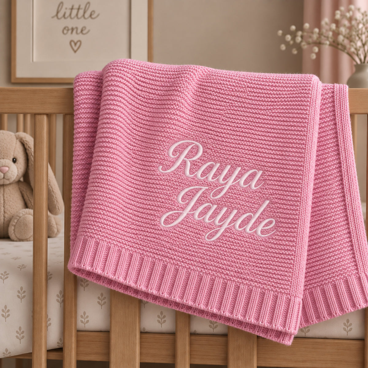 Personalised Knitted Baby Blanket - 100% Cotton