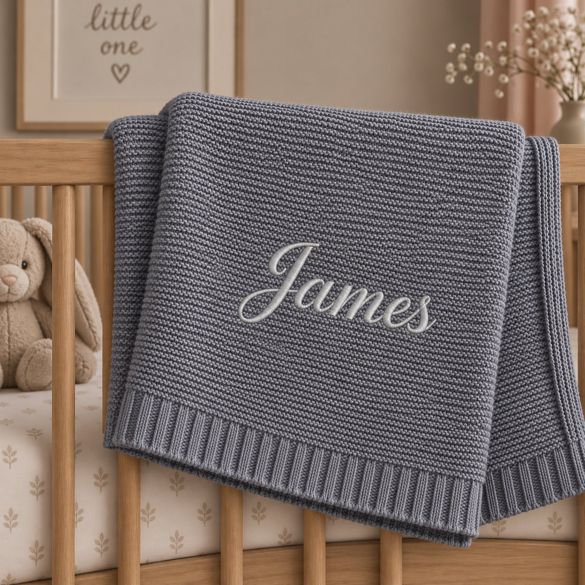 Personalised Knitted Baby Blanket - 100% Cotton