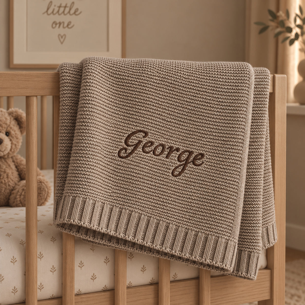 Personalised Knitted Baby Blanket - 100% Cotton